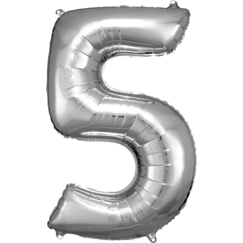 Folinis balionas "Skaičius 5"/sidabrinis (34" 86 cm.)