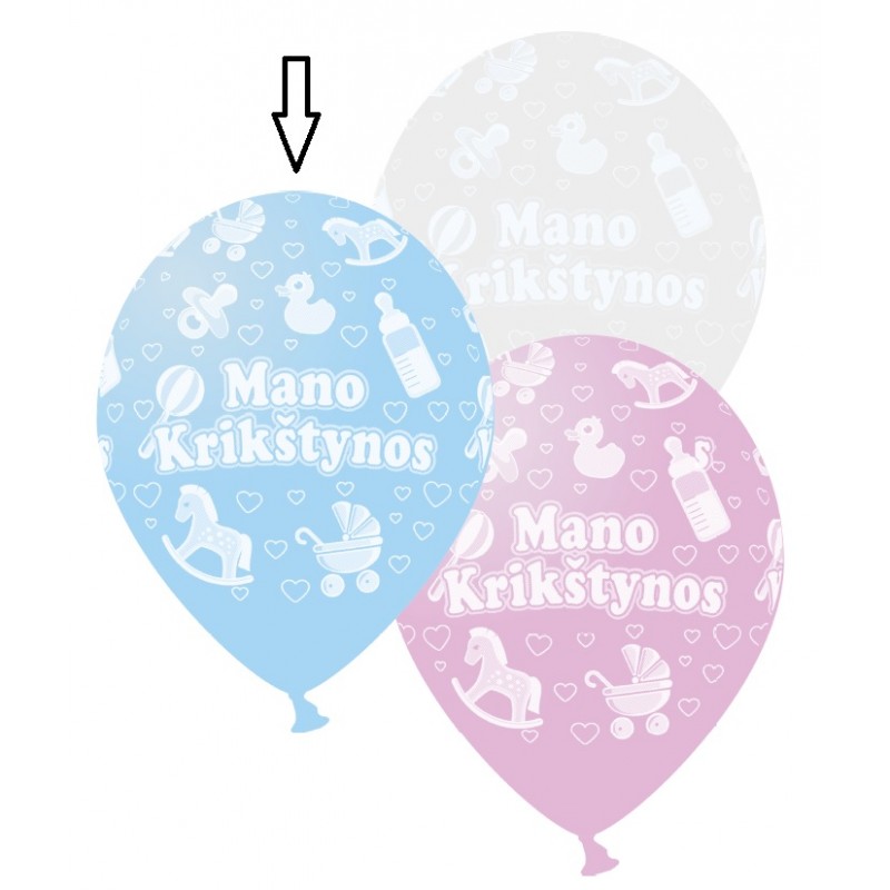 Guminiai balionai "Mano krikštynos" žydri (30 cm.)