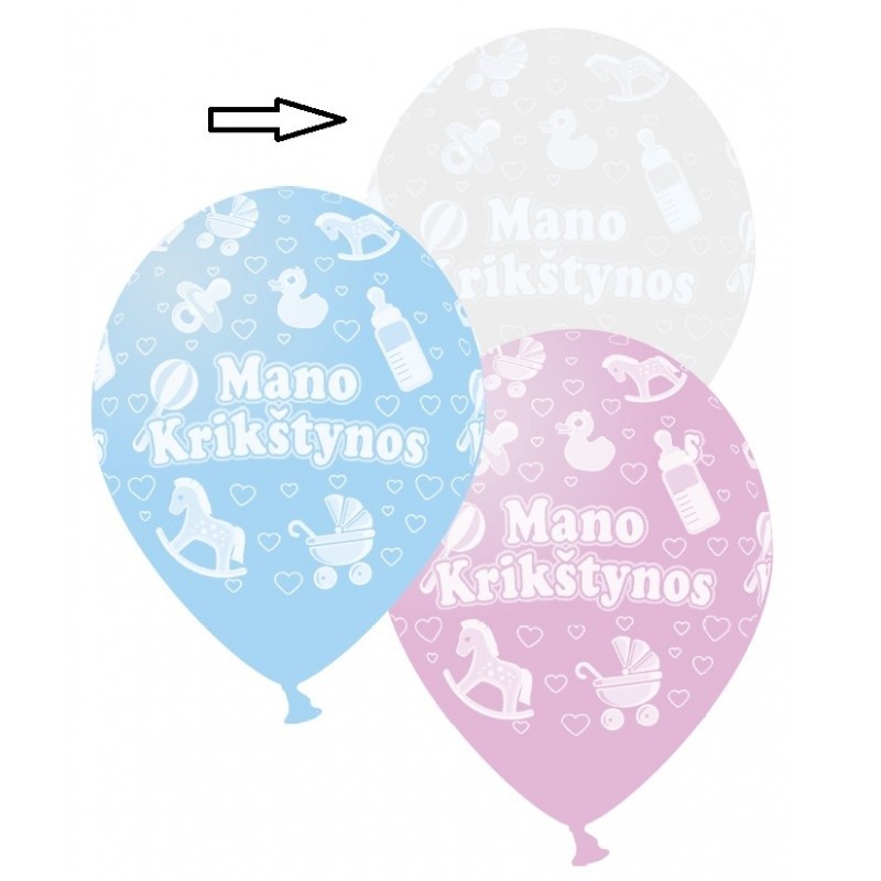 Guminiai balionai "Mano krikštynos" balti (30 cm.)