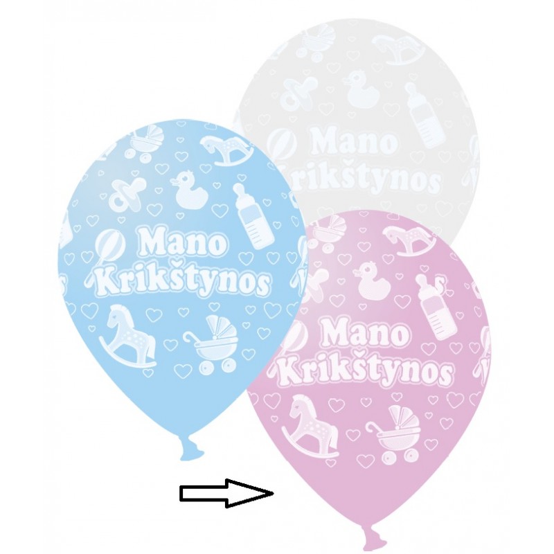 Guminiai balionai "Mano krikštynos" rausvi (30 cm.)